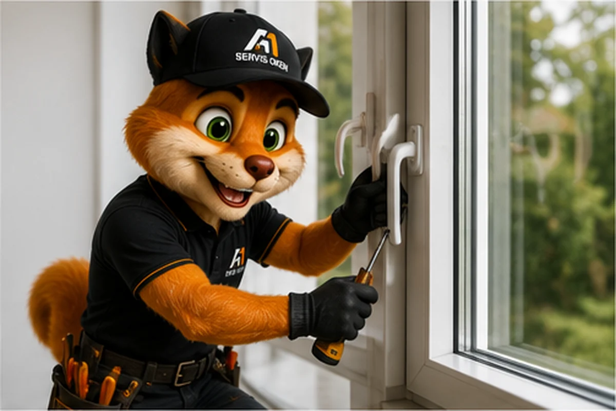 Maskot A1-ServisOken při opravě okna